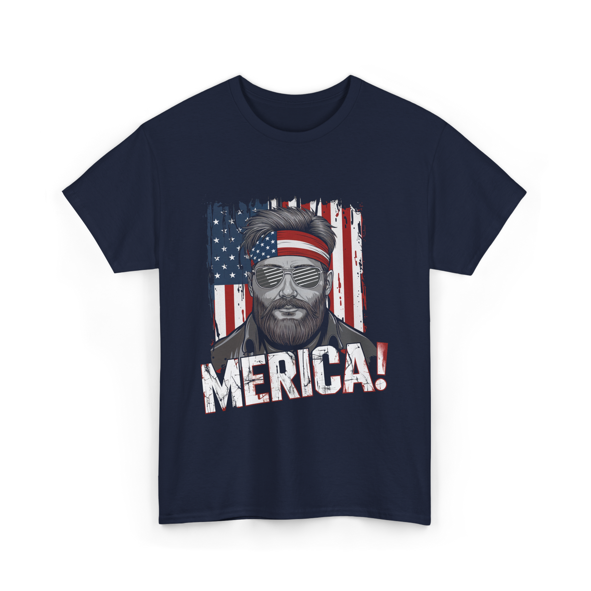 Merica American Flag Patriotism T-Shirt - Navy