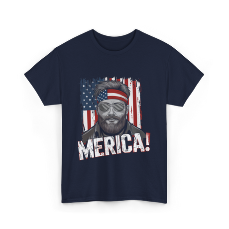 Merica American Flag Patriotism T-Shirt - Navy