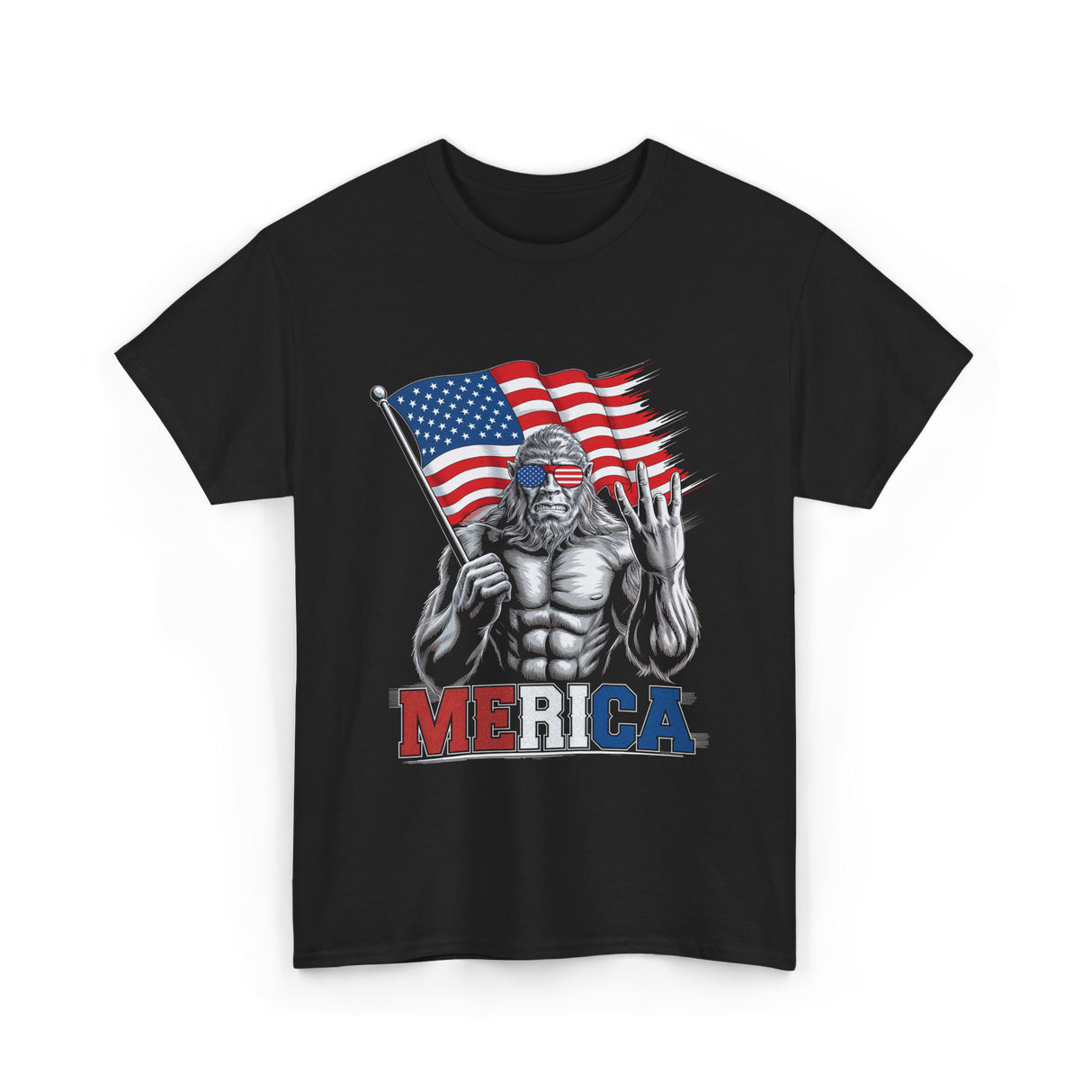 Merica Bigfoot Patriotic USA T-Shirt - Black