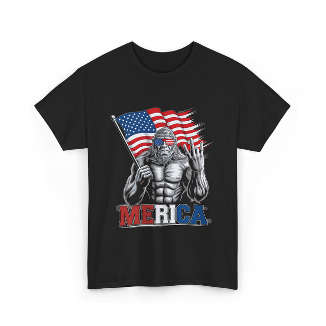 Merica Bigfoot Patriotic USA T-Shirt - Black