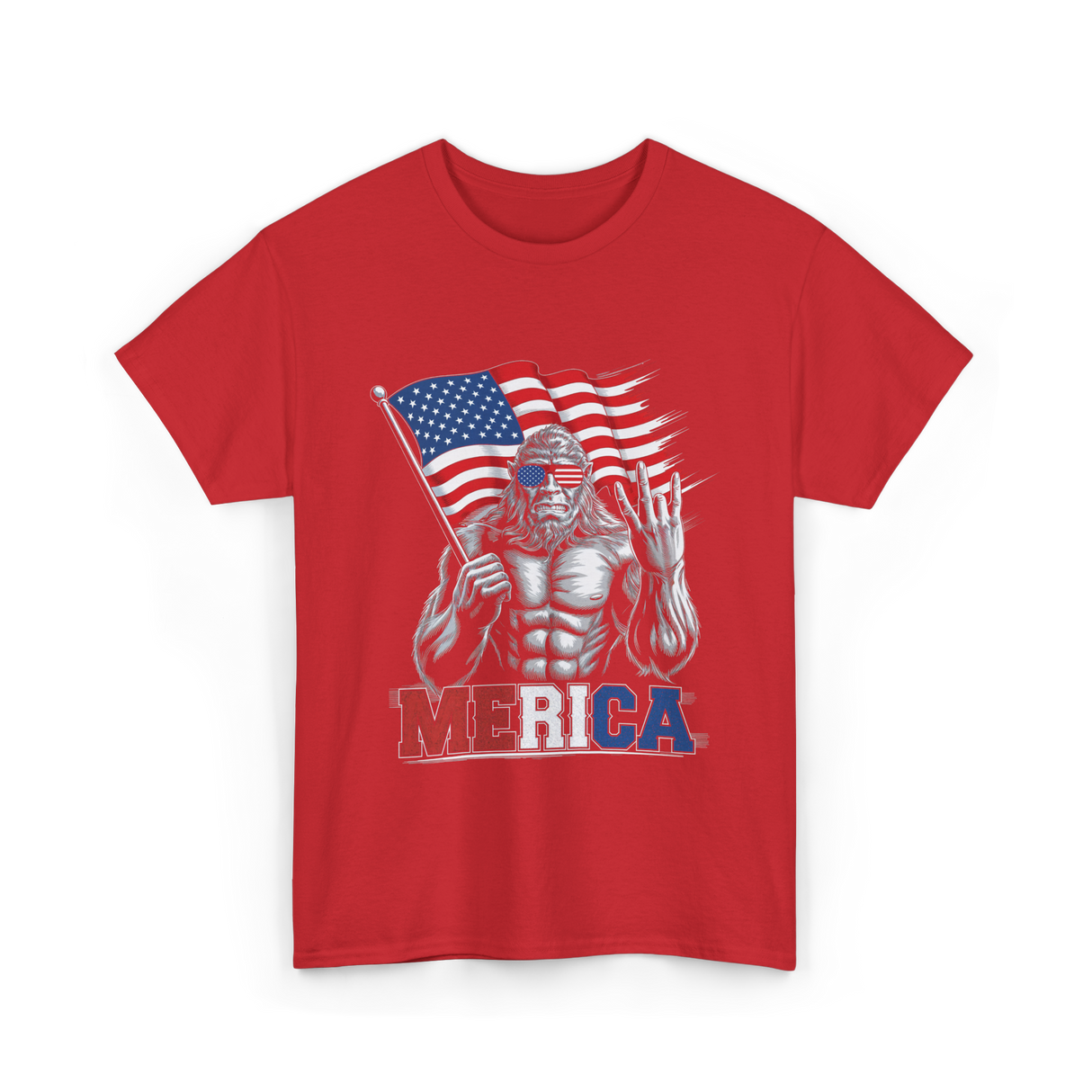 Merica Bigfoot Patriotic USA T-Shirt - Red