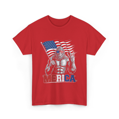 Merica Bigfoot Patriotic USA T-Shirt - Red