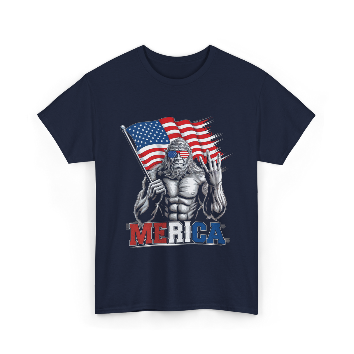 Merica Bigfoot Patriotic USA T-Shirt - Navy