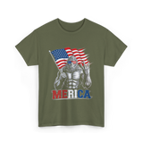 Merica Bigfoot Patriotic USA T-Shirt - Military Green