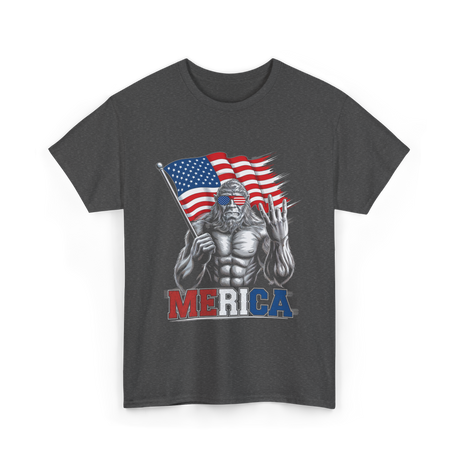 Merica Bigfoot Patriotic USA T-Shirt - Dark Heather