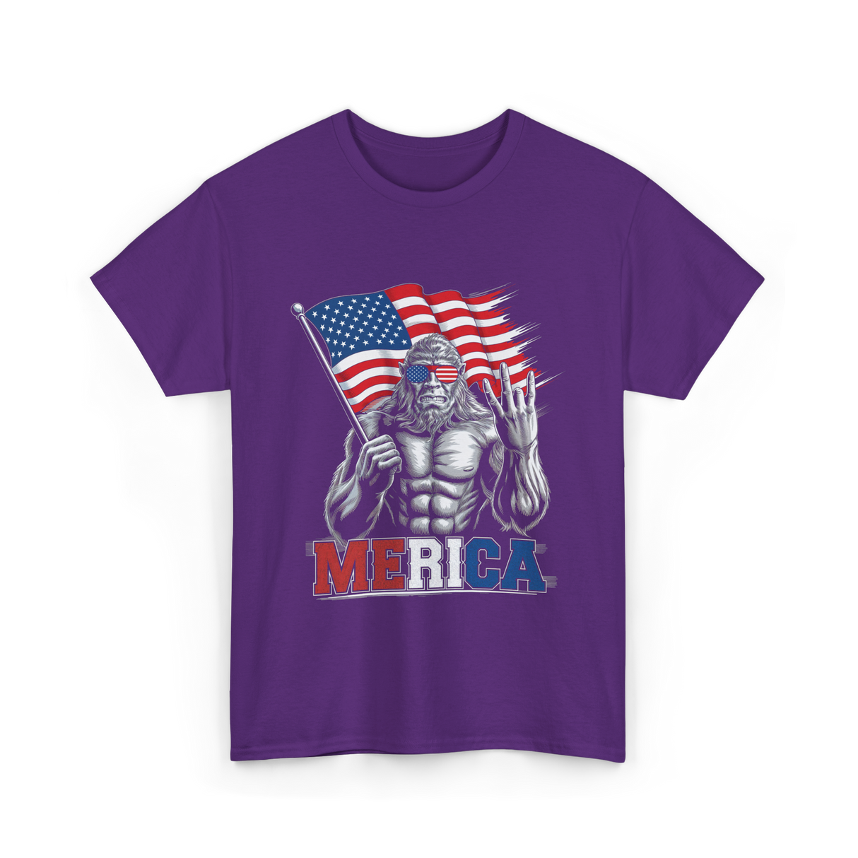 Merica Bigfoot Patriotic USA T-Shirt - Purple