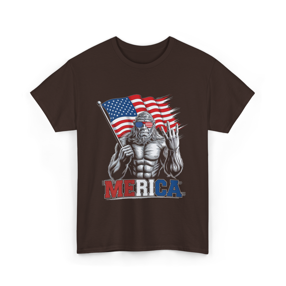 Merica Bigfoot Patriotic USA T-Shirt - Dark Chocolate