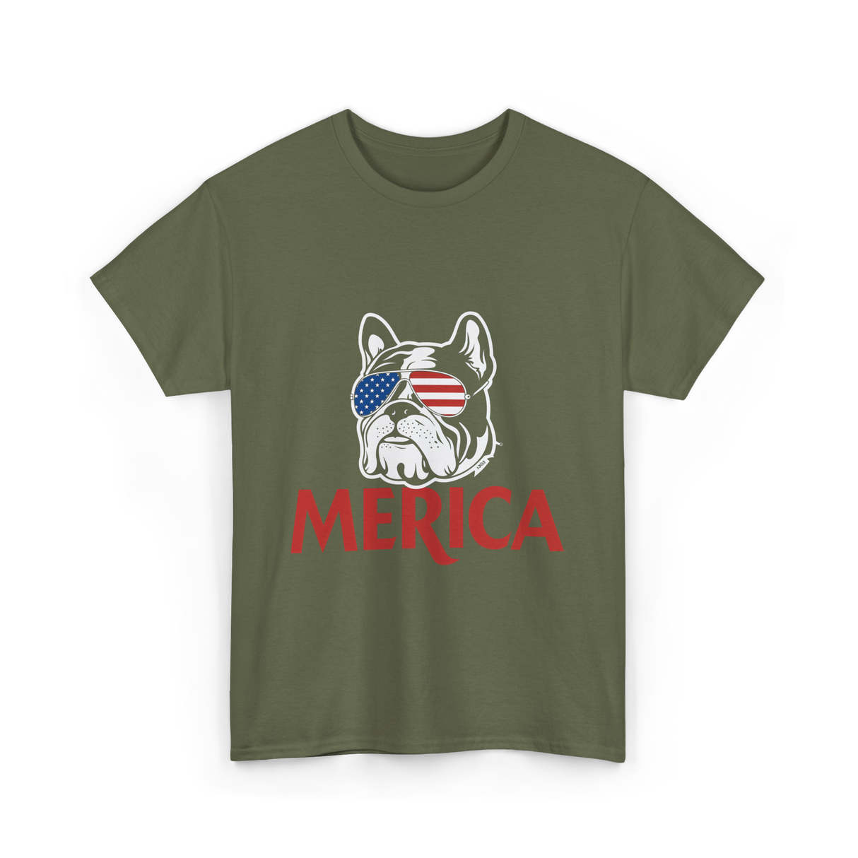 Merica French Bulldog T-Shirt - Military Green