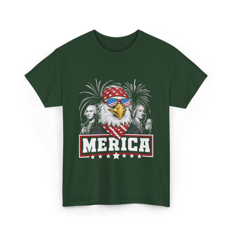 Merica Patriotic America Eagle T-Shirt - Forest Green