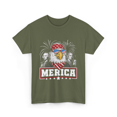 Merica Patriotic America Eagle T-Shirt - Military Green