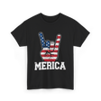 Merica Rock Sign American Flag T-Shirt - Black