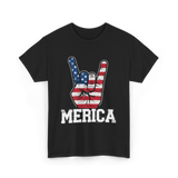 Merica Rock Sign American Flag T-Shirt - Black