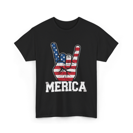 Merica Rock Sign American Flag T-Shirt - Black