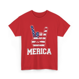 Merica Rock Sign American Flag T-Shirt - Red