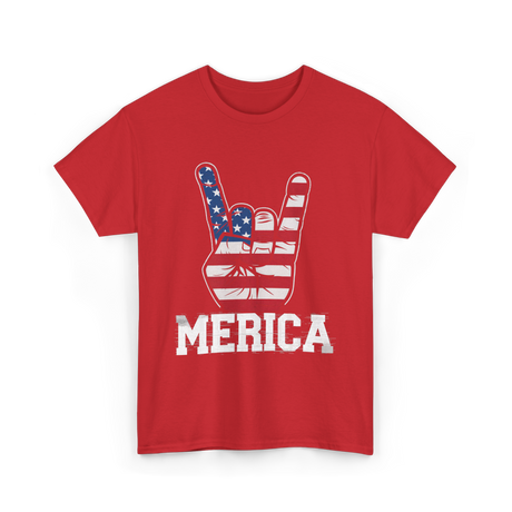 Merica Rock Sign American Flag T-Shirt - Red