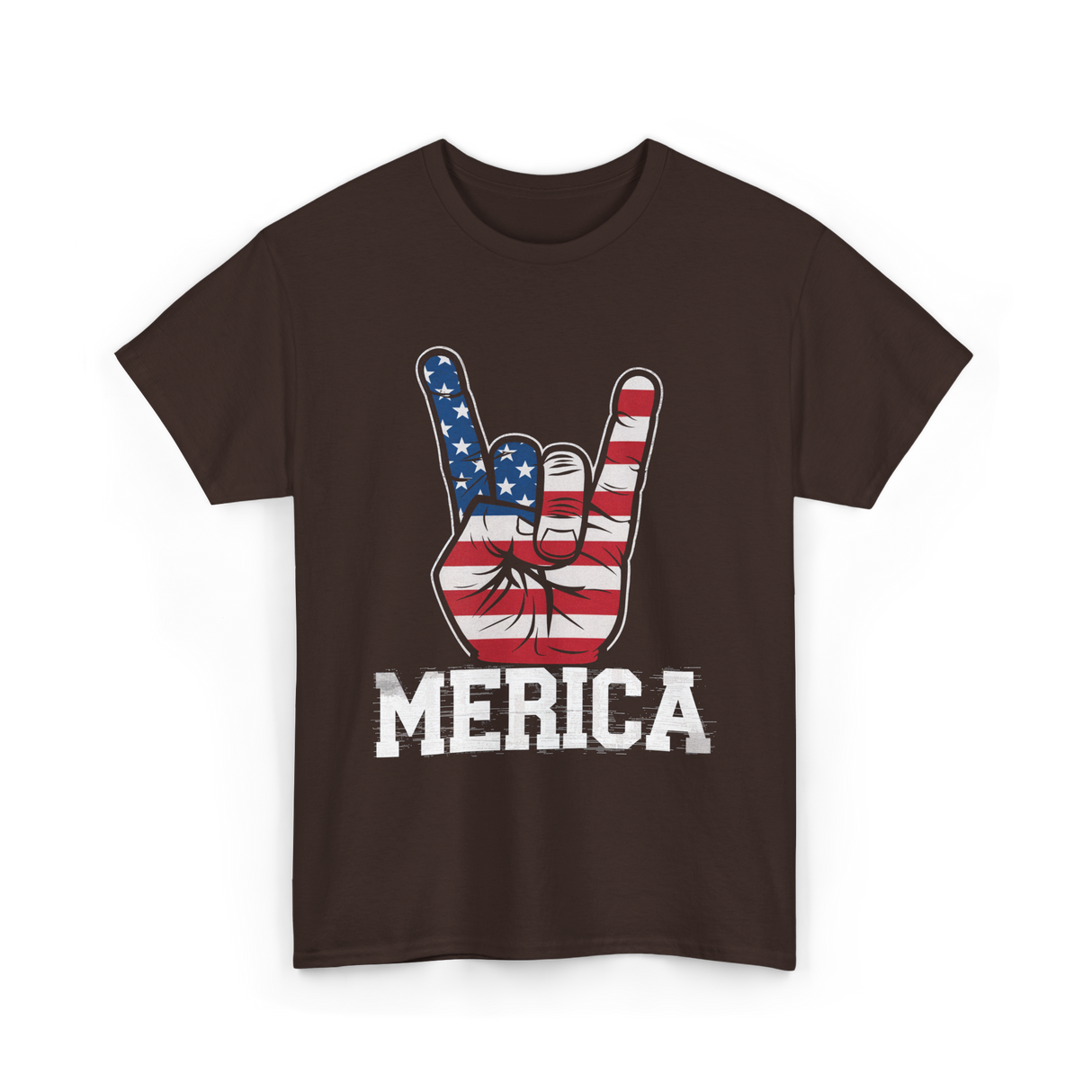 Merica Rock Sign American Flag T-Shirt - Dark Chocolate