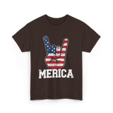 Merica Rock Sign American Flag T-Shirt - Dark Chocolate