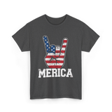 Merica Rock Sign American Flag T-Shirt - Dark Heather