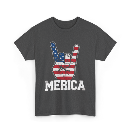 Merica Rock Sign American Flag T-Shirt - Dark Heather