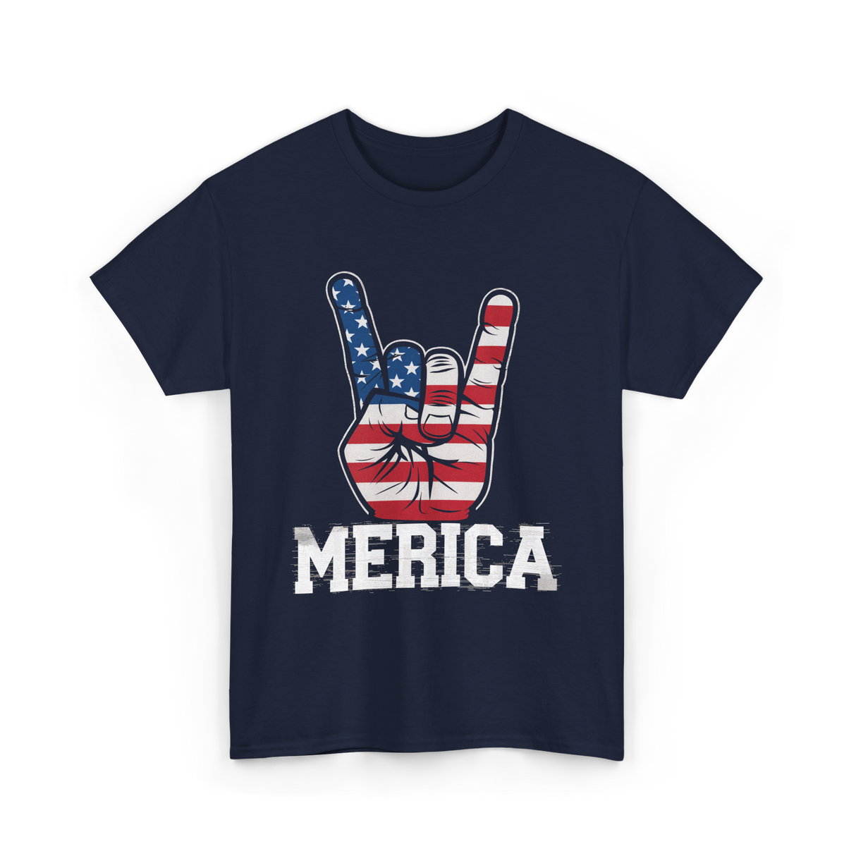 Merica Rock Sign American Flag T-Shirt - Navy