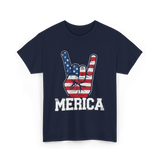 Merica Rock Sign American Flag T-Shirt - Navy