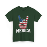 Merica Rock Sign American Flag T-Shirt - Forest Green