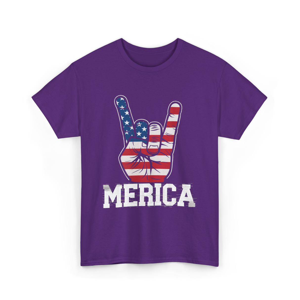 Merica Rock Sign American Flag T-Shirt - Purple