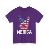 Merica Rock Sign American Flag T-Shirt - Purple