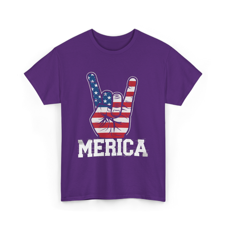 Merica Rock Sign American Flag T-Shirt - Purple