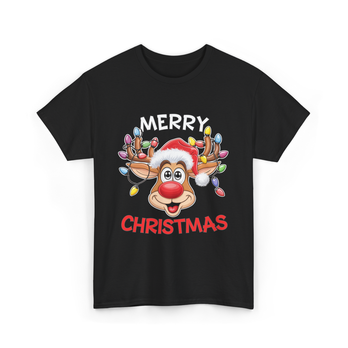 Merry Christmas Reindeer Holiday T-Shirt - Black