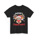 Merry Christmas Reindeer Holiday T-Shirt - Black