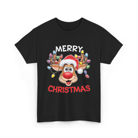 Merry Christmas Reindeer Holiday T-Shirt - Black