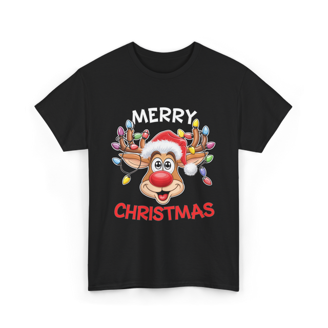 Merry Christmas Reindeer Holiday T-Shirt - Black