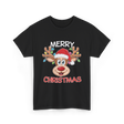 Merry Christmas Reindeer Holiday T-Shirt - Black