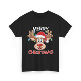 Merry Christmas Reindeer Holiday T-Shirt - Black