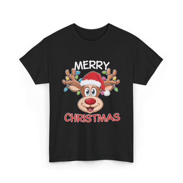 Merry Christmas Reindeer Holiday T-Shirt - Black