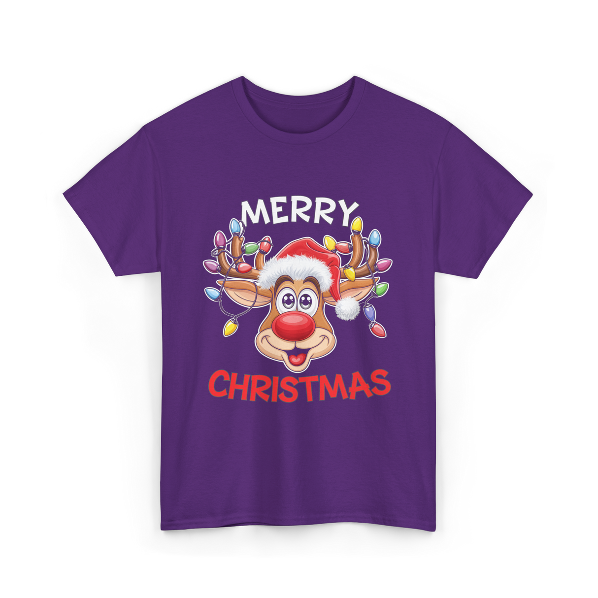 Merry Christmas Reindeer Holiday T-Shirt - Purple