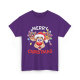 Merry Christmas Reindeer Holiday T-Shirt - Purple