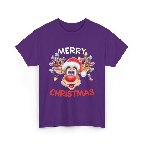 Merry Christmas Reindeer Holiday T-Shirt - Purple