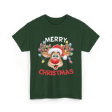 Merry Christmas Reindeer Holiday T-Shirt - Forest Green