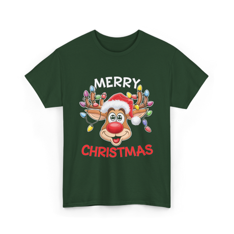 Merry Christmas Reindeer Holiday T-Shirt - Forest Green