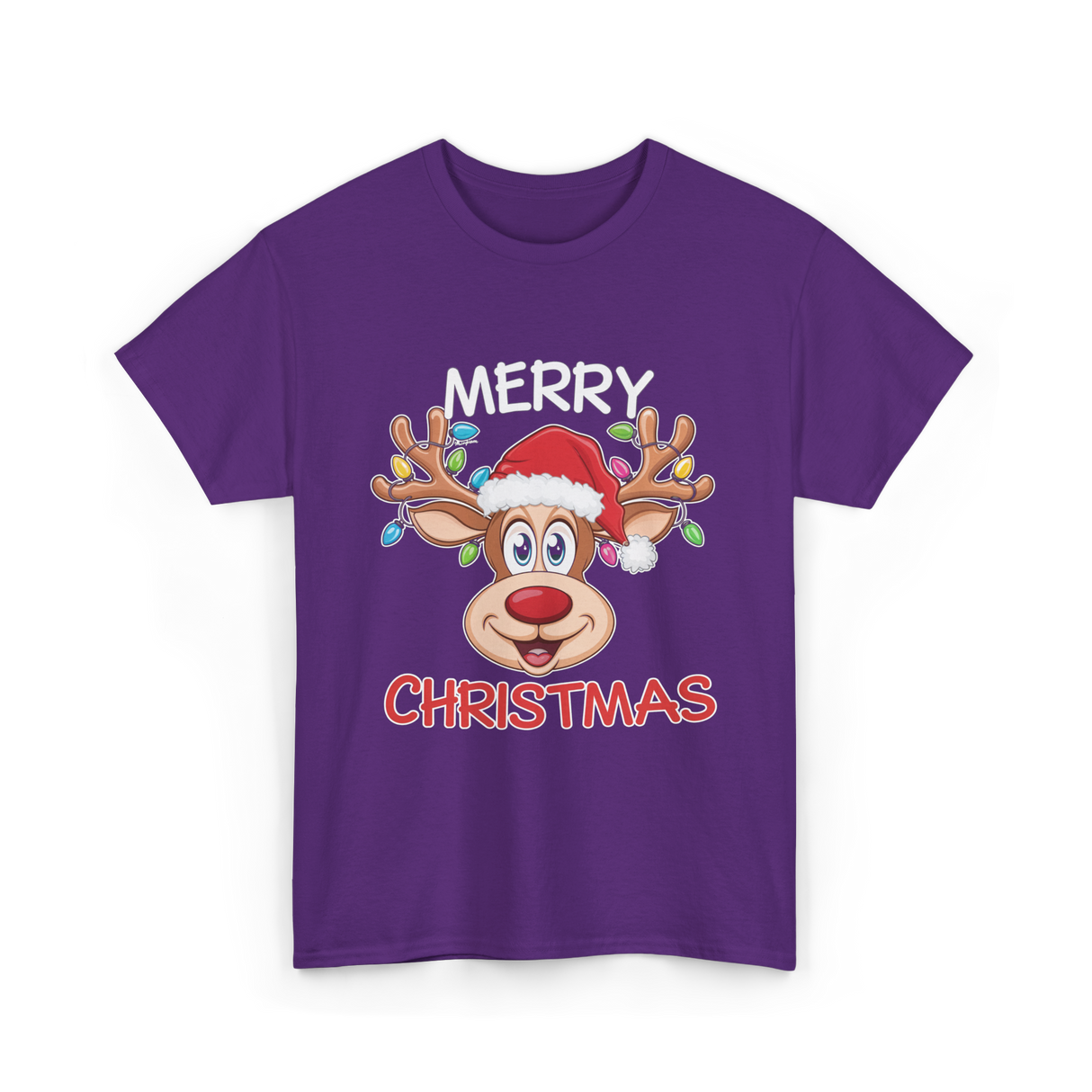 Merry Christmas Reindeer Holiday T-Shirt - Purple