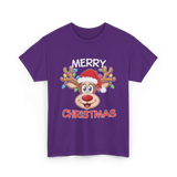 Merry Christmas Reindeer Holiday T-Shirt - Purple