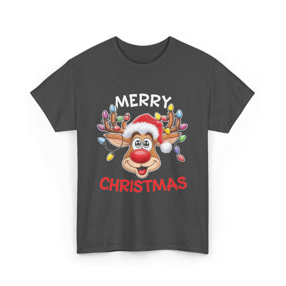 Merry Christmas Reindeer Holiday T-Shirt - Dark Heather