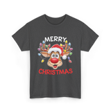 Merry Christmas Reindeer Holiday T-Shirt - Dark Heather