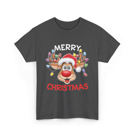 Merry Christmas Reindeer Holiday T-Shirt - Dark Heather