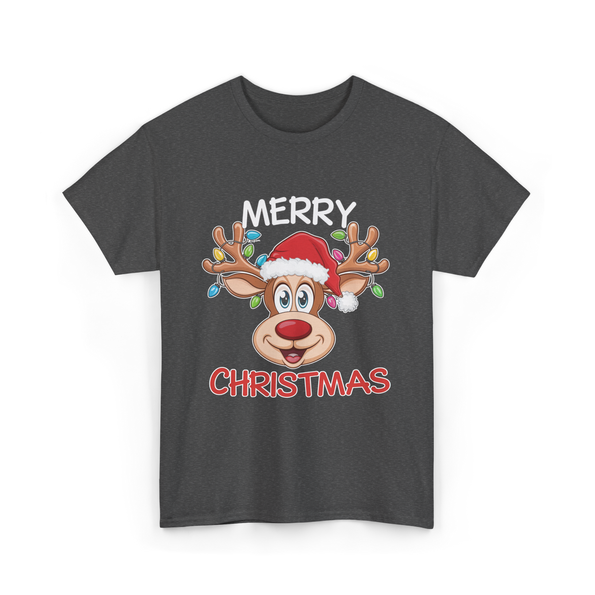 Merry Christmas Reindeer Holiday T-Shirt - Dark Heather