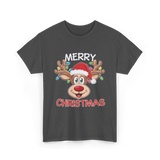 Merry Christmas Reindeer Holiday T-Shirt - Dark Heather