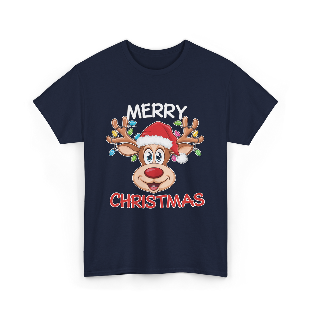 Merry Christmas Reindeer Holiday T-Shirt - Navy