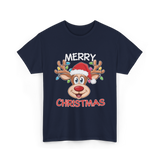 Merry Christmas Reindeer Holiday T-Shirt - Navy